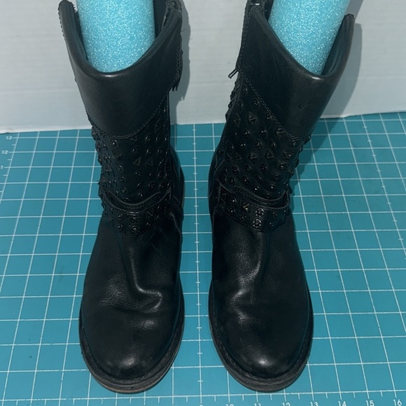 UGG Australia Conor Studded Black Leather & Shearling Moto Mid Calf Boots Size 9 - Picture 4 of 15